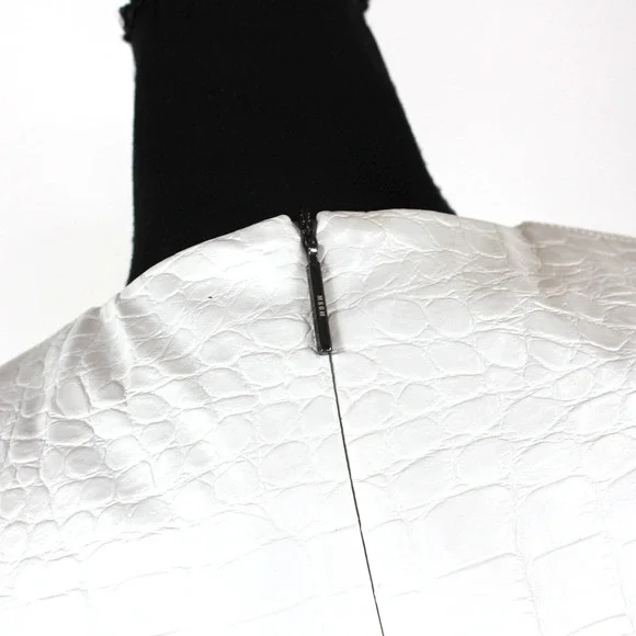 MSGM Abito Faux Leather Dress NEW Croc Embossed Tie Sash Belted White Mini Sz M - Picture 7 of 9